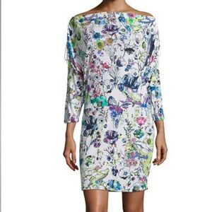 Authentic Roberto Cavalli White ‘Robot Astro Floral Garden’ Jersey Dress